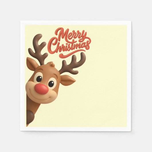 Cute Reindeer Merry Christmas Paper Napkin Servet (Voorkant)