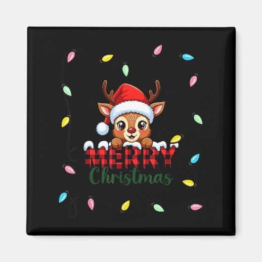 Cute Reindeer Merry Christmas Shirt –plaid Holiday Magneet (Voorkant)