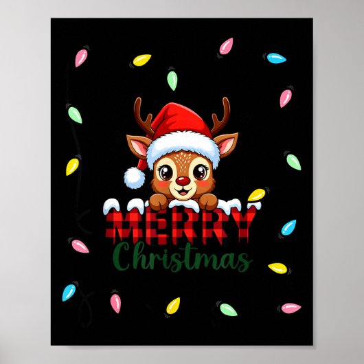 Cute Reindeer Merry Christmas Shirt –plaid Holiday Poster (Voorkant)