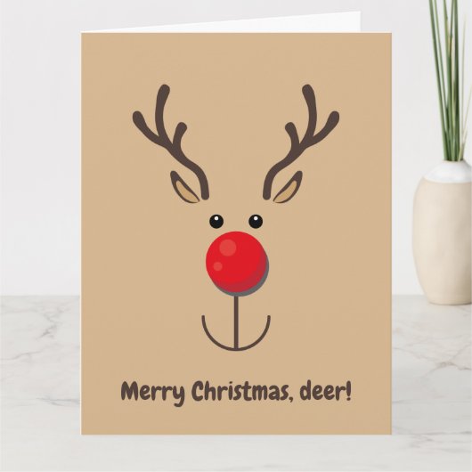Cute Reindeer "Merry Kerstmis, hert" Kaart (Voorkant)