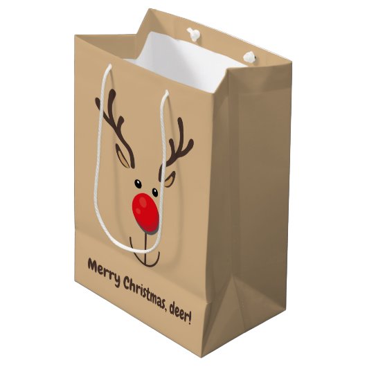 Cute Reindeer "Merry Kerstmis, hert" Medium Cadeauzakje (Voorkant Gekanteld)
