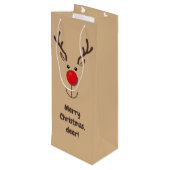 Cute Reindeer "Merry Kerstmis, hert" Wijn Cadeautas (Achterkant Gekanteld)