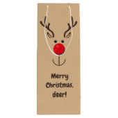 Cute Reindeer "Merry Kerstmis, hert" Wijn Cadeautas (Achterkant)