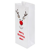 Cute Reindeer "Merry Kerstmis, herten" Wijn Wijn Cadeautas (Achterkant Gekanteld)