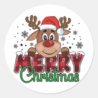 Cute Reindeer Merry Kerstmis Ronde Sticker