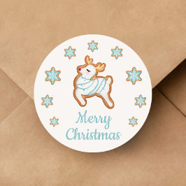 Cute Reindeer Merry Kerstmis Ronde Sticker