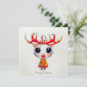 Cute Reindeer Merry-Waterverf voor kerstmis Kaart (Staand voorkant)
