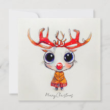 Cute Reindeer Merry-Waterverf voor kerstmis