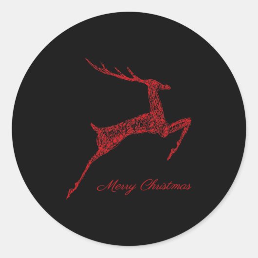 Cute Reindeer Merry Xmas Merry Christmas Happy New Ronde Sticker (Voorkant)