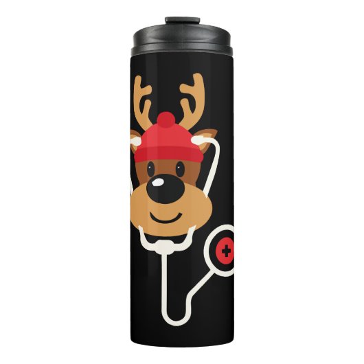 Cute Reindeer Neurse Kerstmis Thermosbeker (Voorkant)