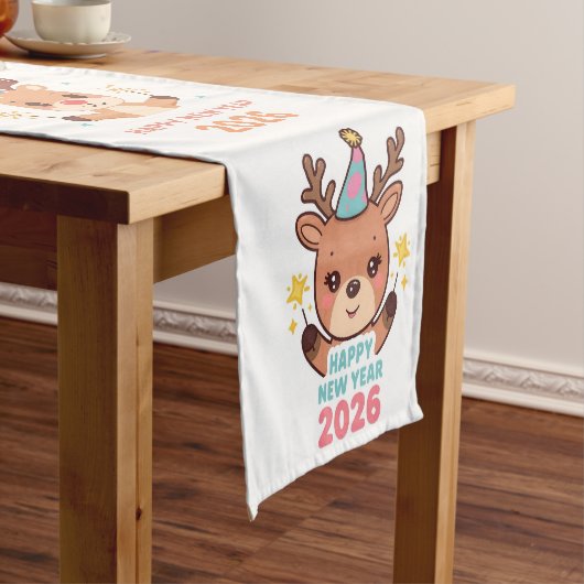 cute reindeer new year 2026 table runner korte tafelloper (Voorbeeld)