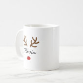 Cute Reindeer Nose and Antlers Custom Christmas Koffiemok (Voorkant links)