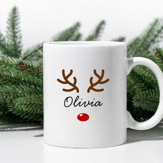 Cute Reindeer Nose and Antlers Custom Christmas Koffiemok