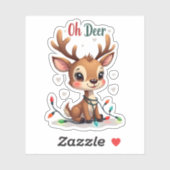 Cute Reindeer “Oh Deer” Holiday Sticker (Vel)