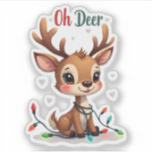 Cute Reindeer “Oh Deer” Holiday Sticker (Voorkant)