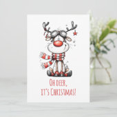 Cute Reindeer – “Oh Deer, It’s Christmas"  Feestdagenkaart (Staand voorkant)