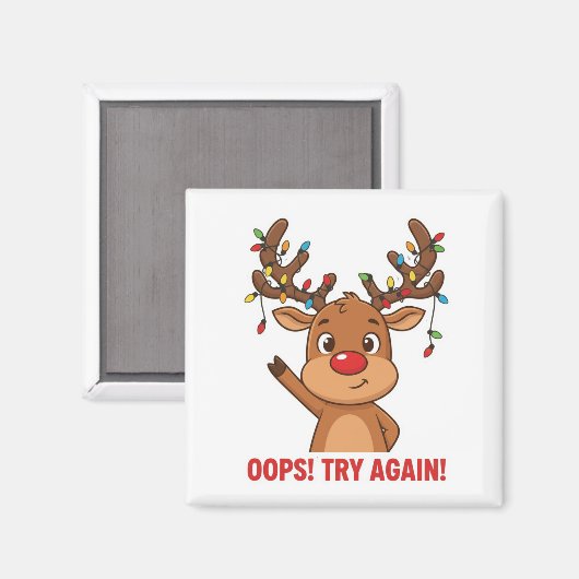 Cute Reindeer Oops Try Again Encouragement Magnet (Voorkant / Achterkant)