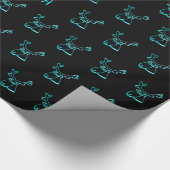 Cute Reindeer Pattern Black Turquoise Kerstmis Cadeaupapier (Hoek)