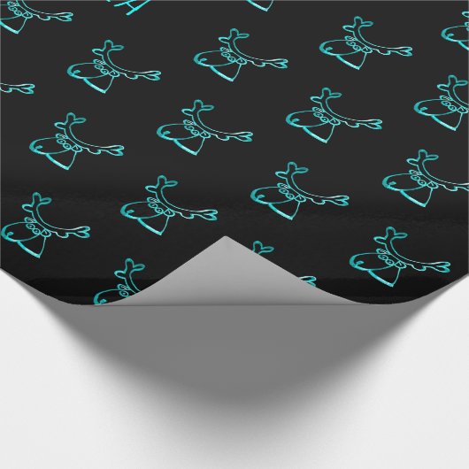 Cute Reindeer Pattern Black Turquoise Kerstmis Cadeaupapier (Hoek)