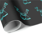 Cute Reindeer Pattern Black Turquoise Kerstmis Cadeaupapier (Rol Hoek)