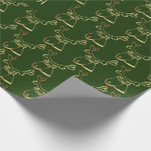 Cute Reindeer Pattern Faux Gold Green Kerstmis Cadeaupapier (Hoek)