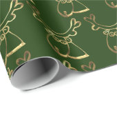 Cute Reindeer Pattern Faux Gold Green Kerstmis Cadeaupapier (Rol Hoek)
