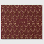 Cute Reindeer Pattern Faux Gold Maroon Cadeaupapier (Vlak)