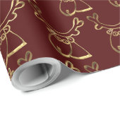 Cute Reindeer Pattern Faux Gold Maroon Cadeaupapier (Rol Hoek)