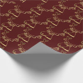 Cute Reindeer Pattern Faux Gold Maroon Cadeaupapier (Hoek)