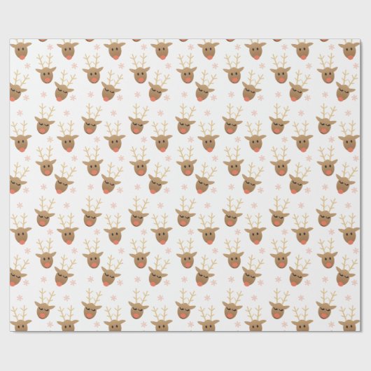 Cute Reindeer Pattern Snowflakes Oranje Brown Cadeaupapier (Vlak)