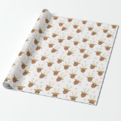 Cute Reindeer Pattern Snowflakes Oranje Brown Cadeaupapier (Uitgerold)
