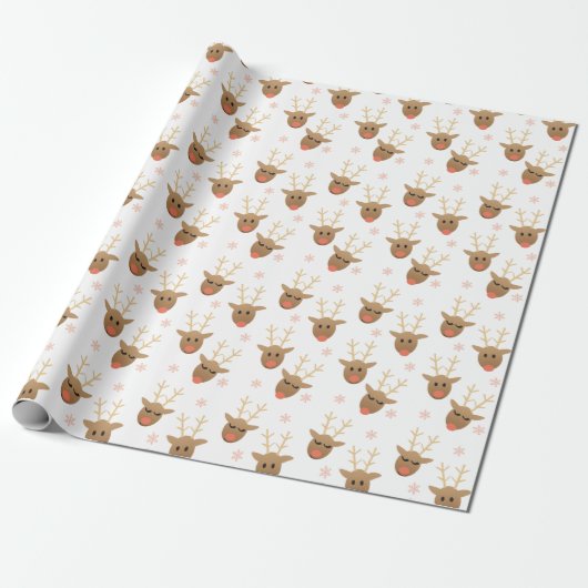 Cute Reindeer Pattern Snowflakes Oranje Brown Cadeaupapier (Uitgerold)