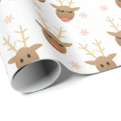 Cute Reindeer Pattern Snowflakes Oranje Brown Cadeaupapier (Rol Hoek)
