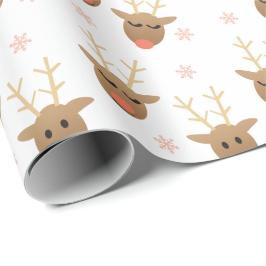 Cute Reindeer Pattern Snowflakes Oranje Brown Cadeaupapier (Rol Hoek)