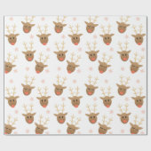 Cute Reindeer Pattern Snowflakes Oranje Brown Cadeaupapier (Vlak)