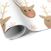 Cute Reindeer Pattern Snowflakes Oranje Brown Cadeaupapier (Rol Hoek)