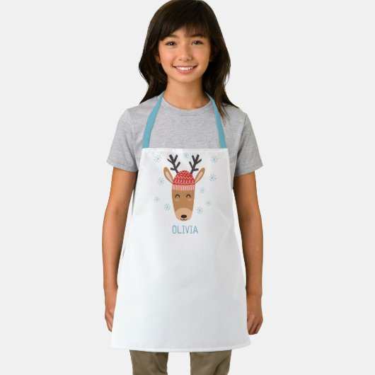 Cute Reindeer Personalized Kinder Holiday Apron Schort (Insitu)