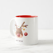 Cute Reindeer Persoonlijke kerstMok Tweekleurige Koffiemok (Voorkant links)