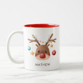 Cute Reindeer Persoonlijke kerstMok Tweekleurige Koffiemok (Links)