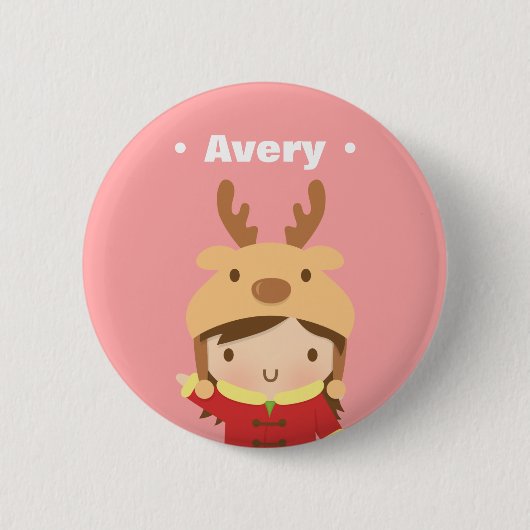 Cute Reindeer Pet Girl Kinder kerstvullers Ronde Button 5,7 Cm (Voorkant)