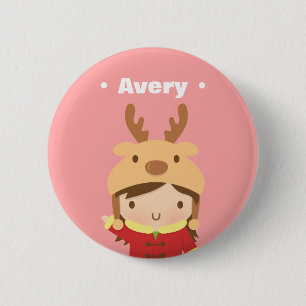 Cute Reindeer Pet Girl Kinder kerstvullers Ronde Button 5,7 Cm