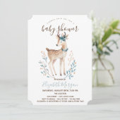 Cute Reindeer Pink Stripes Baby shower Kaart (Staand voorkant)
