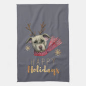 Cute Reindeer Pit Bull Terrier Dog Kerstmis Theedoek (Verticaal)