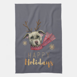 Cute Reindeer Pit Bull Terrier Dog Kerstmis Theedoek