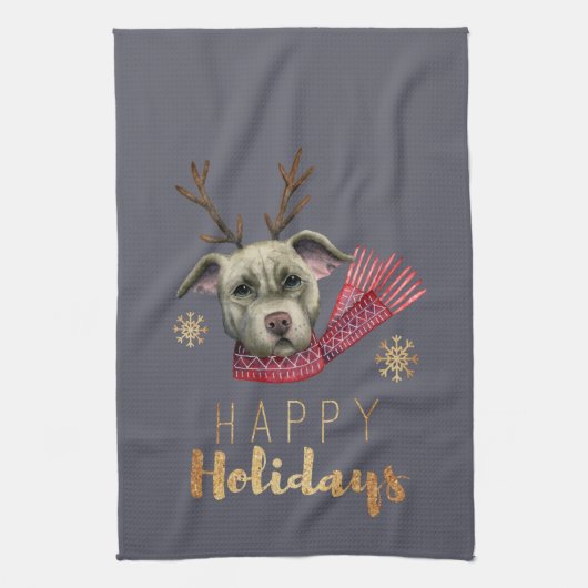 Cute Reindeer Pit Bull Terrier Dog Kerstmis Theedoek (Verticaal)