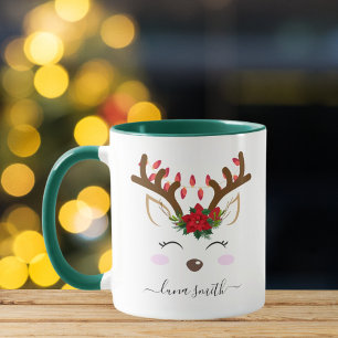 Cute Reindeer Prettig Kerst Geschenk Groen Koffie Mok