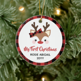 Cute Reindeer Pset Bow 1 kerstfoto Baby Keramisch Ornament