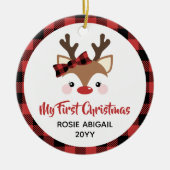 Cute Reindeer Pset Bow 1 kerstfoto Baby Keramisch Ornament (Voorkant)