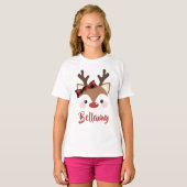 Cute Reindeer Pset Bow Name in Red Kerstmis T-shirt (Voorkant volledig)