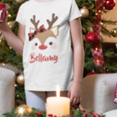 Cute Reindeer Pset Bow Name in Red Kerstmis T-shirt